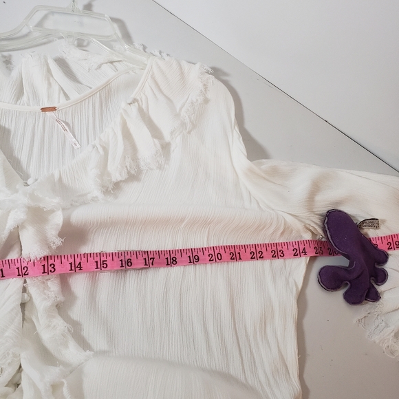 Free People Darlin Ivory Maxi Dress Raw Edge Tiers Ruffles Frilly Sleeves Boho - Picture 10 of 11